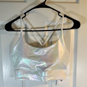 NWT ZYIA Unicorn Luxe White Rainbow Shimmer Sports Bra Size Medium